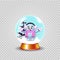 Christmas, new year crystal snow globe with cute snowman girl clip art