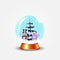 Christmas, new year crystal snow globe with cute snowmen on white background.