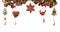 Christmas or New Year decor with hanging garland of fir branches, red berries, pine cones and other wooden ornaments. Winter