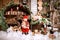 Christmas and New Year Decoration Over Wooden Background vintage