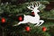 Christmas and New year decorations green fir branch and deer beautiful holiday background