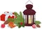 Christmas and new year decorations selection with vintage lantern vector illustration