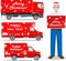 Christmas and New Year delivery. Set of detailed illustration of delivery trucks