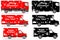 Christmas and New Year delivery. Set of different detailed illustration of delivery trucks and black silhouettes