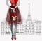 Christmas and new year fashion vector card. Cute Paris city holiday design