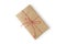Christmas and New Year gift box wrapped in brown craft kraft paper with red and white baker's twine
