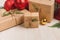 Christmas or New year gift boxes collection wrapped in kraft pap