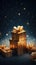 Christmas, New Year gift boxes holiday celestial cosmic background, copy space