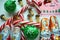 Christmas and New Year gifts candy decorative white top view background
