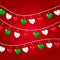 Christmas and New Year greeting card. Christmas garland of glittering hearts.