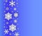 Christmas or new year greeting card or poster. Paper cut banner with voluminous snowflakes with glitter