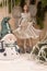 Christmas New Year holiday concept. Fairy doll, snowman and fir