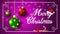 Christmas new year holiday dark purple banner with toys balls inscription greeting and Santa hat in frame