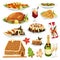 Christmas or New Year holiday menu design elements. Vector flat cartoon illustration. Traditional holiday home made meal