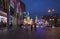 Christmas New Year holidays decoration on the area of the Kiyevskaya Kiyevsky Railway Station at night, Moscow, Russia