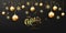 Christmas and New Year horizontal banner. Festive background with realistic gold Christmas ball, snowflakes and