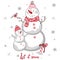 Christmas and New Year illustration with two snowmen.