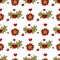 Christmas New Year pattern. Mistletoe, green twigs and hearts. seamless pattern