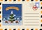 Christmas and New Year Postcard with stamps and mark. Night sity xmass tree market old town. Flat cartoon style vector