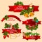 Christmas and New Year red ribbon banner set