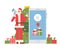 Christmas or New Year sale.Santa speaks using megaphone or loudspeaker to invite customers to online shopping,announces discounts