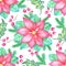 Christmas and New Year seamless pattern with beautiful poinsettia flower, berry and conifer on white background