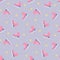 Christmas and New Year seamless pattern. Blue background with pink skates in vector.