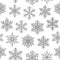 Christmas, new year seamless pattern, snowflakes line illustration. Vector icons of winter holidays, cold season