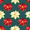 Christmas and new year seamless white and red Poinsettia pattern on a dark background. Christmas Star pattern.