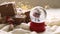 christmas and new year toy snow ball with santa, gift box, winter and festive mood, cristmas vibe
