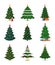 Christmas New Year tree vector icons with ornament star xmas gift design holiday celebration winter season party plant.