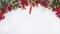 Christmas and New Year on a white background, for branches with cones and decorations in snow flakes, place for text. New Year`s