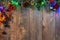 Christmas and New Year wooden background with light. Art Christmas Greeting Card