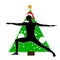 Christmas new year yoga asana on the background of the Christmas tree in the Santa Claus hat