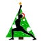 Christmas new year yoga asana on the background of the Christmas tree in the Santa Claus hat