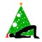 Christmas new year yoga asana on the background of the Christmas tree in the Santa Claus hat