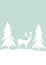 Christmas New Years card with white silhouettes of deer pines trees on blue sky background with falling snow