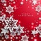 Christmas and New Years red background with paper snowflakes