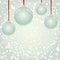 Christmas NewYear balls with ribbon hanging on snowflakes background