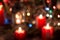 Christmas night, defocus and blured Christmas candle on table