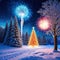 christmas night fireworks ai render year new holiday