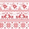 Christmas Nordic cross stitch pattern including reindeer, snowflake, star, Xmas tree, bell, presents in red