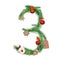 Christmas number 3 from fir branches, decorated with Christmas balls, gingerbread cookies, beads and a greeting label