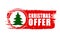 Christmas offer and christmas tree on red drawn banner