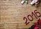 Christmas - old wooden background, funny chefs Santa Claus and Snowman, and sign 2016