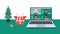 Christmas online greeting animation. people meeting online together with family or friends video calling on laptop