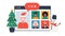 Christmas online greeting animation. people meeting online together with family or friends video calling on laptop
