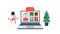 Christmas online greeting animation. people meeting online together with family or friends video calling on laptop