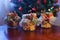 Christmas Ñookies in a jar on brown table .  Christmas holly. Festive decor