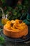 Christmas orange polenta and almond cake decorated with candied